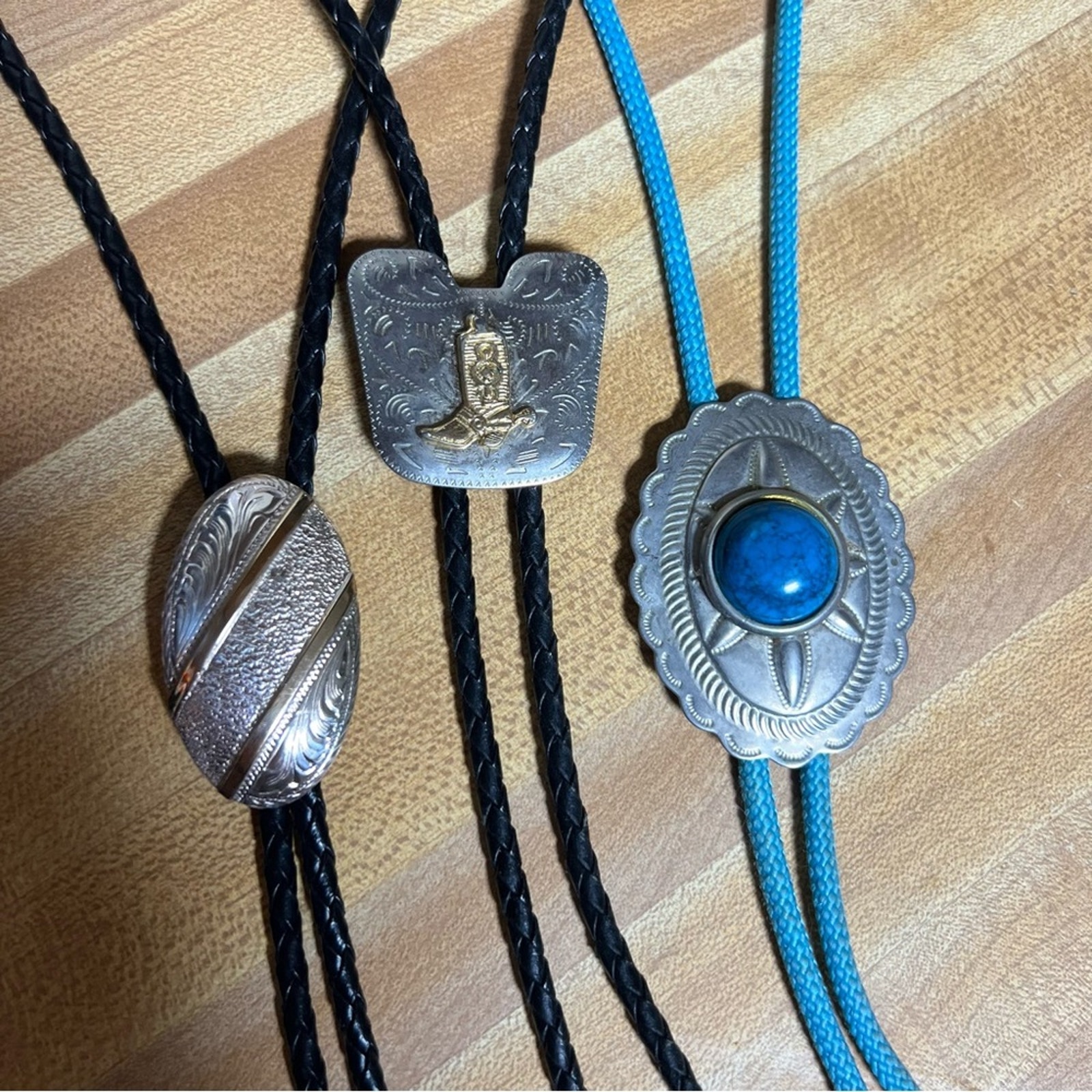 Set Of 3 Bolo Ties - 90s Cowboy Western Justin Boots, Made In Taiwan, Unmarked